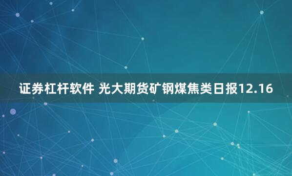 证券杠杆软件 光大期货矿钢煤焦类日报12.16