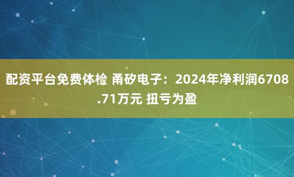 配资平台免费体检 甬矽电子：2024年净利润6708.71万元 扭亏为盈