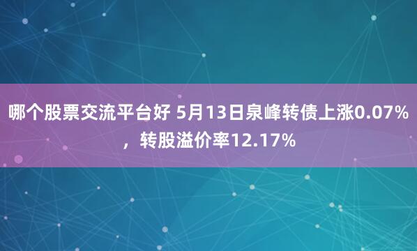 哪个股票交流平台好 5月13日泉峰转债上涨0.07%，转股溢价率12.17%