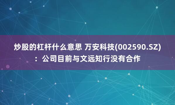 炒股的杠杆什么意思 万安科技(002590.SZ)：公司目前与文远知行没有合作