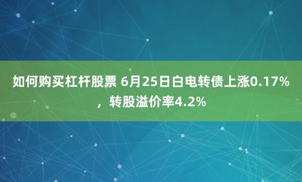 如何购买杠杆股票 6月25日白电转债上涨0.17%，转股溢价率4.2%