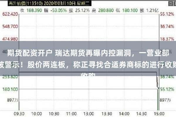 期货配资开户 瑞达期货再曝内控漏洞，一营业部被警示！股价两连板，称正寻找合适券商标的进行收购