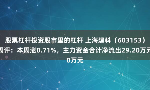 股票杠杆投资股市里的杠杆 上海建科（603153）周评：本周涨0.71%，主力资金合计净流出29.20万元